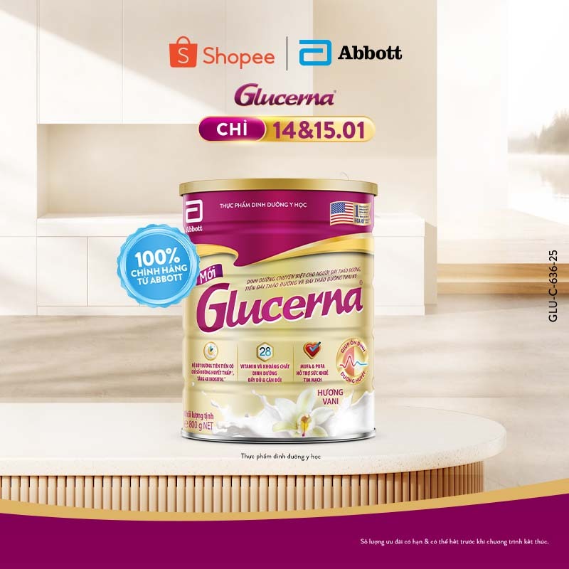 Sữa bột Glucerna hương vani 800g dành cho người bị tiểu đường