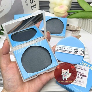 [AMORTALS] Giấy Thấm Dầu AMORTALS Dạng Bông Mút Kèm Gương, Oil-Blotting Paper, 43,9g