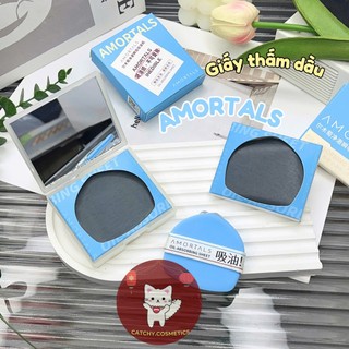 [AMORTALS] Giấy Thấm Dầu AMORTALS Dạng Bông Mút Kèm Gương, Oil-Blotting Paper, 43,9g
