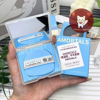 [AMORTALS] Giấy Thấm Dầu AMORTALS Dạng Bông Mút Kèm Gương, Oil-Blotting Paper, 43,9g