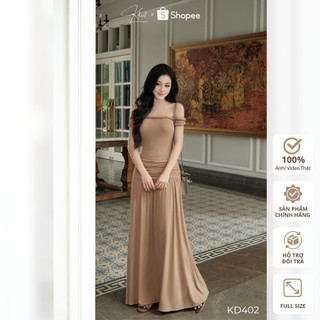 Đầm maxi nâu Khiết Style thiết kế trễ vai xoắn ly eo thanh lịch, phong cách nữ tính KD402