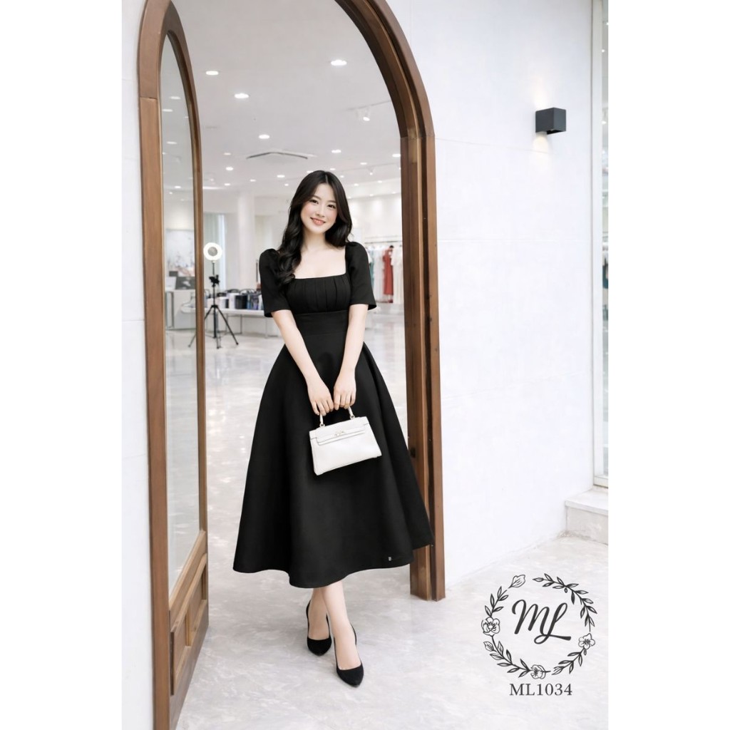 ĐẦM ML1034 – ĐẦM BIGSIZE DÁNG XÒE CỔ VUÔNG XẾP LY THANH LỊCH 55–90KG 👗