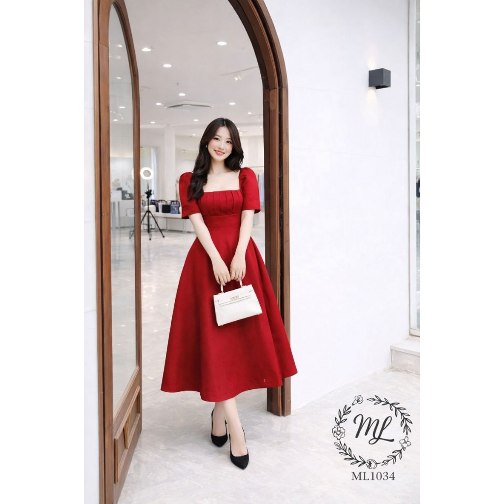 ĐẦM ML1034 – ĐẦM BIGSIZE DÁNG XÒE CỔ VUÔNG XẾP LY THANH LỊCH 55–90KG 👗