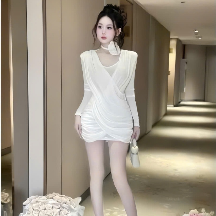 Váy Body Ôm Dáng Dạ Tiệc Tay Dài Cổ Choker Chất Liệu Cao Cấp Tôn Dáng Nữ