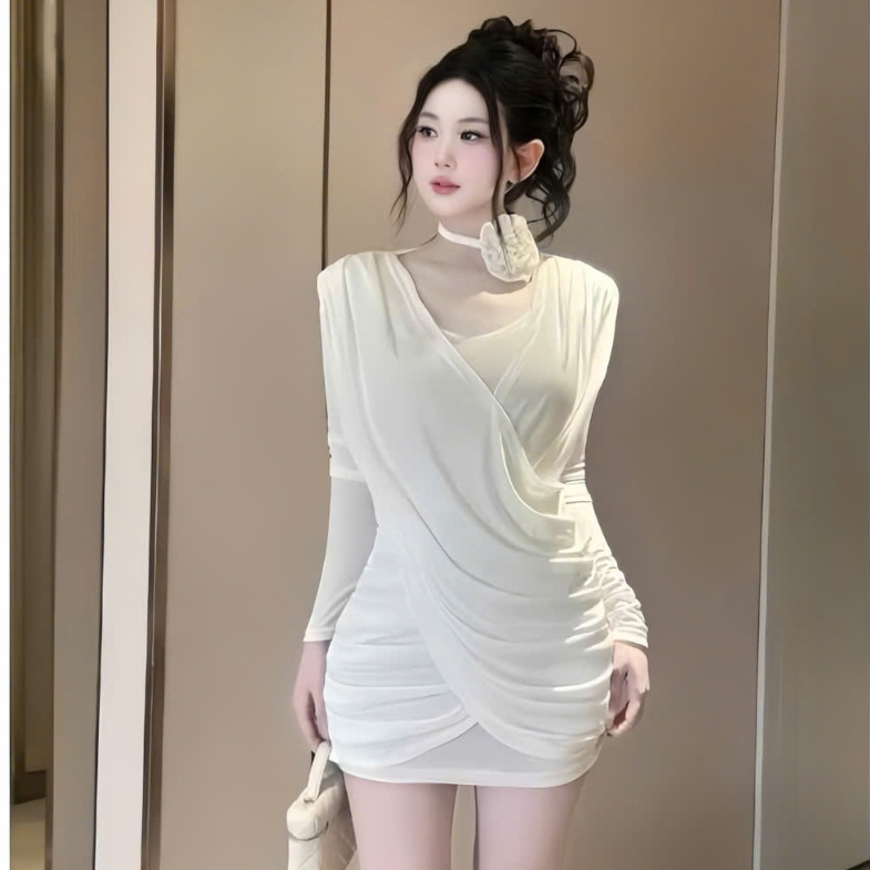 Váy Body Ôm Dáng Dạ Tiệc Tay Dài Cổ Choker Chất Liệu Cao Cấp Tôn Dáng Nữ