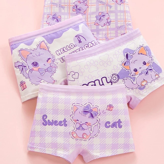 [Peinn] Combo 4 quần chíp đùi cho bé gái họa tiết Ice Cream Cotton dễ thương, quần lót tam giác mềm mịn thoáng khí