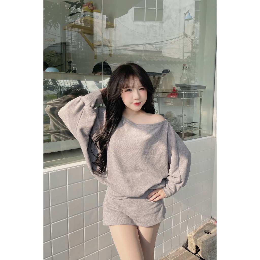 [SALE VUI 7.7]_Set áo trễ vai tay dơi bo ống mix chân váy(có quần bảo hộ) S001