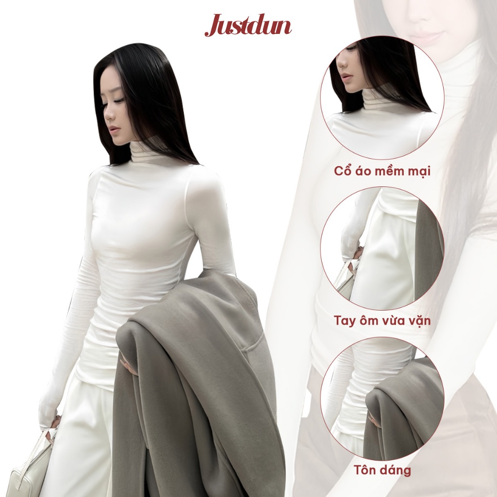 [BẢN MỚI LÓT LÔNG ] Áo Thun Nữ Ôm Body JUSTDUN 640 -Cotton Lông Mịn Cao Cấp, Cổ Cao