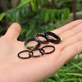Q2221 Nhẫn Ngọkc AG Đen 2 mẫu: bản dày & bản nhỏ cho Thủy và Mộc - Phong Thuỷ TUDO