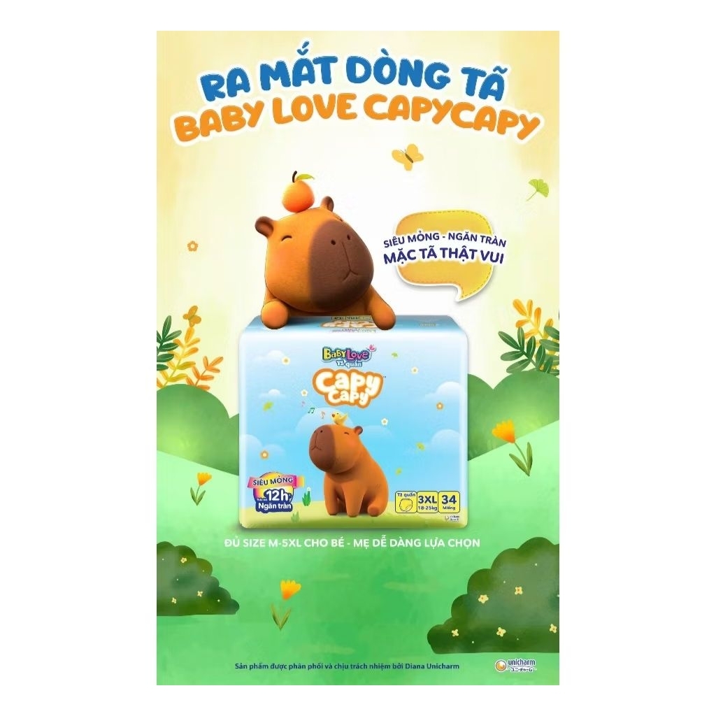 [Chính hãng unicharm] Tã quần Baby love Capy size L52, XL48, XXL44, XXXL34, 4XL30,5XL26
