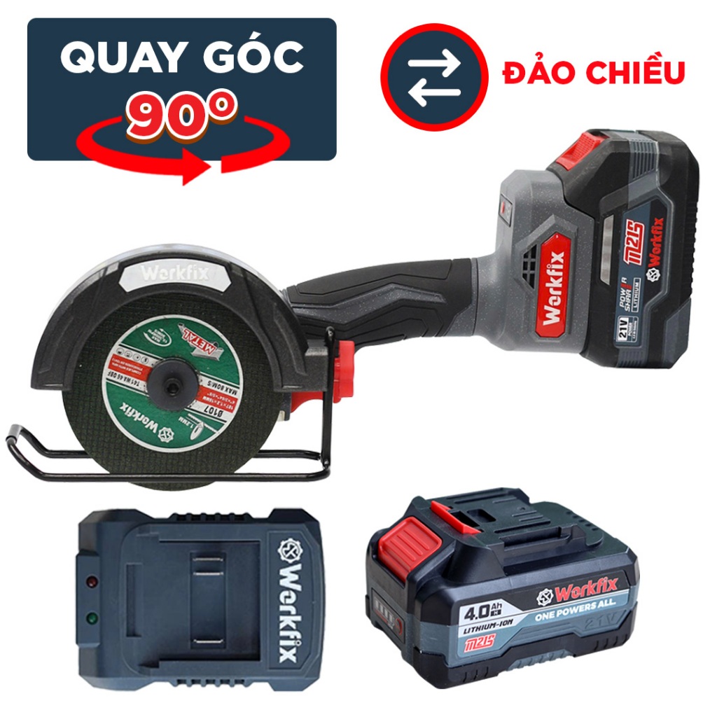 Máy Cắt Mini Đa Năng Workfix WF-MAG100MN Chạy Pin 21V | Motor Không Chổi Than | 3 Tốc Độ 13.000v/p | Quay Góc 90°