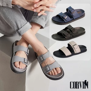 Dép da nam quai ngang CORVIN, đế công thái học êm nhẹ, chống trượt, da Microfiber cao cấp, thiết kế tối giản tôn dáng