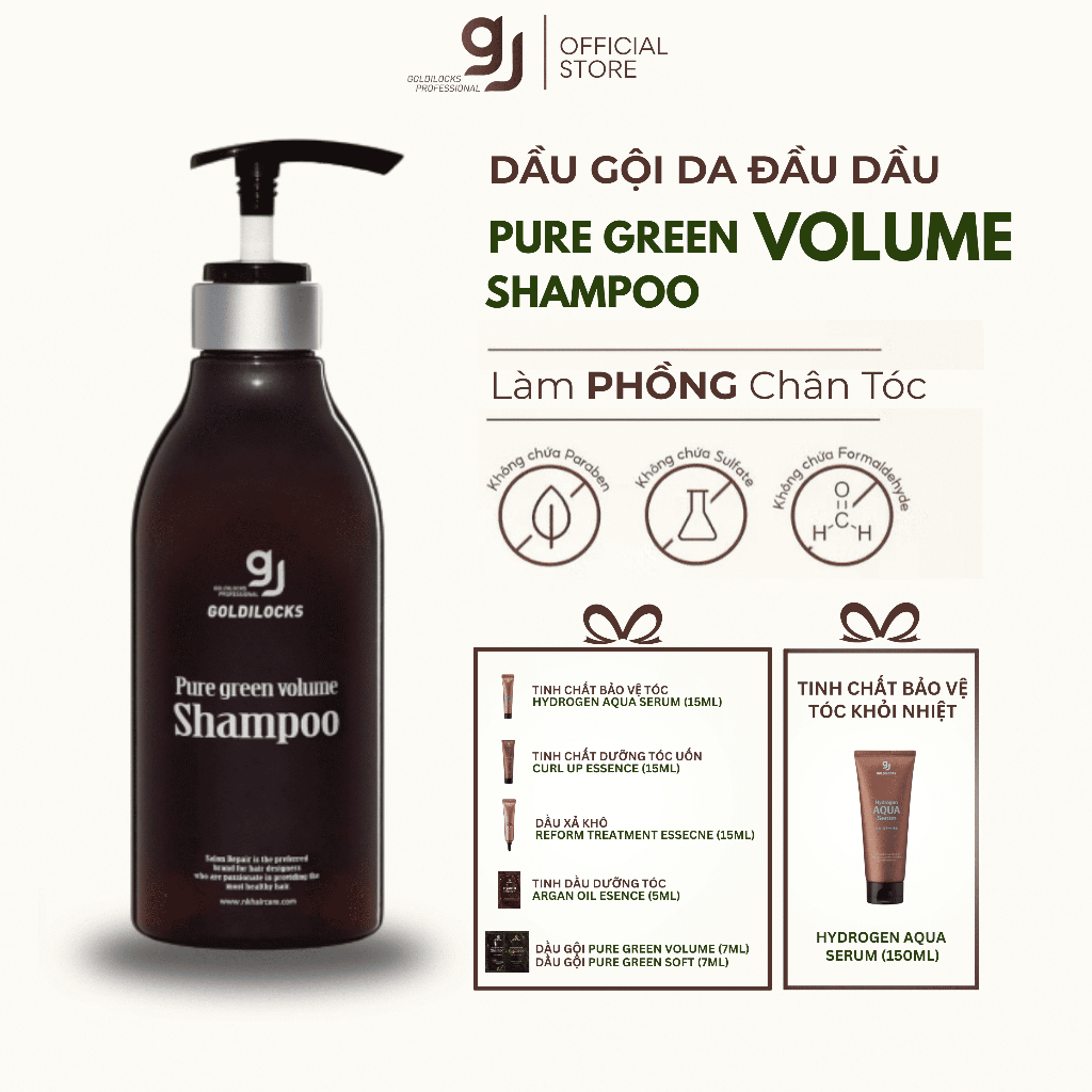 Dầu gội cao cấp Pure Green Volume Shampoo 500ml - hỗ trợ tạo độ phồng cho da đầu | GOLDILOCKS 1