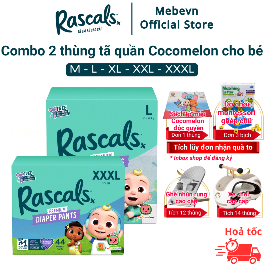 Tã quần cho bé - Combo 2 thùng Rascal and Friends Cocomelon, bỉm cho bé ...