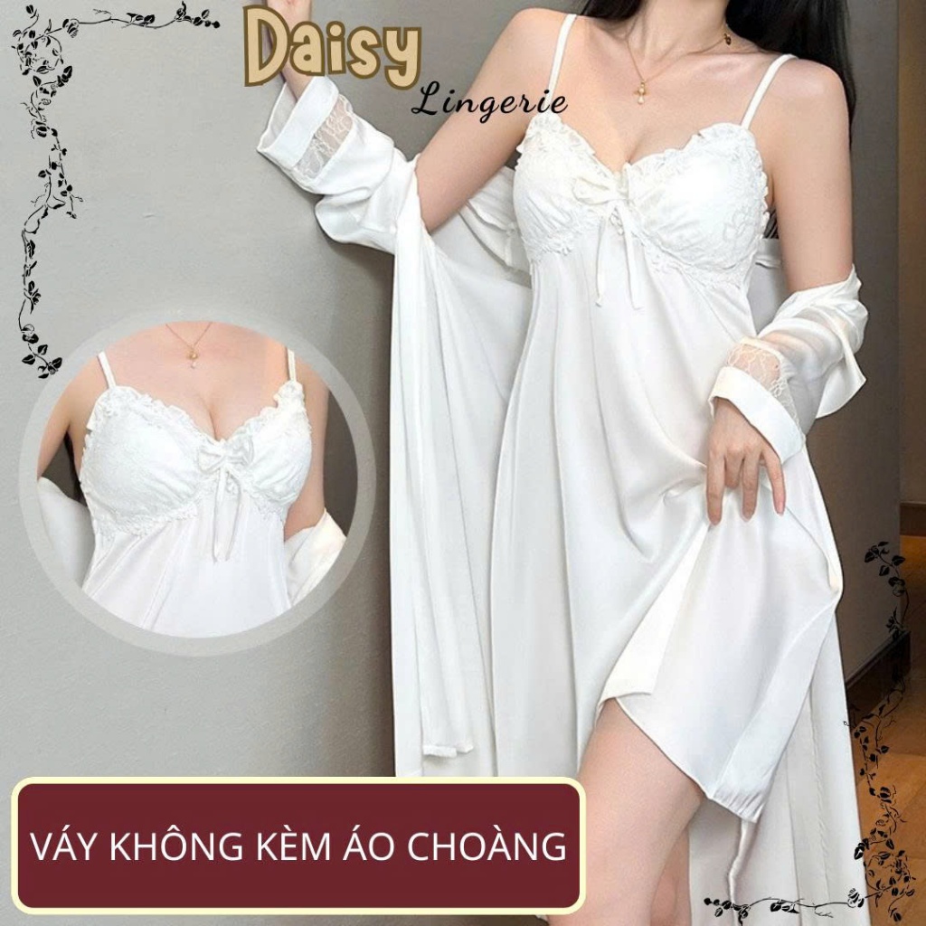 [Hỏa Tốc,Bảo Mật] Váy Ngủ Lụa 2 Dây KÈM QUẦN CHIP Phối Ren Ngực Có Mút Dáng Suông Quyến Rũ - VN135