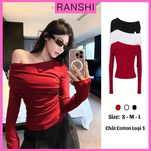 Áo Thun Trễ Vai Dài Tay RANSHI Ôm Body Tôn Dáng Sexy Dễ Phối Đồ Chất Cotton Mềm Mát - RA351