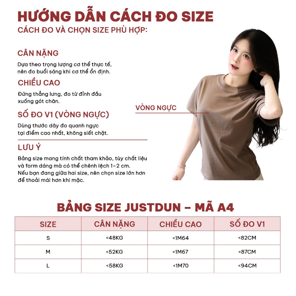 Áo Thun Nữ Baby Tee Trơn JUSTDUN A4 - Cotton 2 Chiều Co Giãn, Mềm Mại, Êm Ái, Thoải Mái, Thoáng Mát