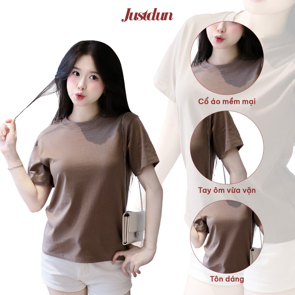 Áo Thun Nữ Baby Tee Trơn JUSTDUN A4 - Cotton 2 Chiều Co Giãn, Mềm Mại, Êm Ái, Thoải Mái, Thoáng Mát