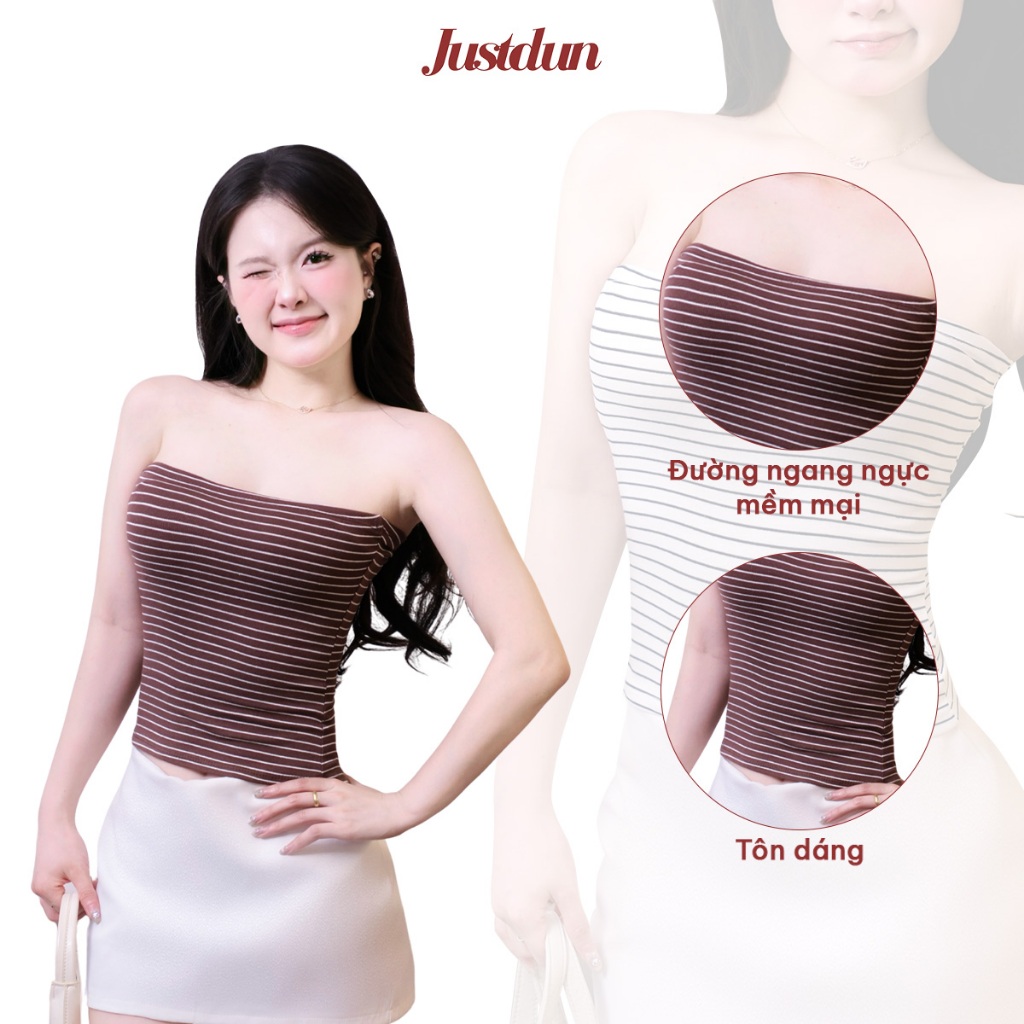 [Hàng Loại 1] Áo Ống Nữ JUSTDUN 5E - Kẻ Ngang, Áo Quây Ôm Body, Cotton Mịn, Co Giãn, Mềm Mại