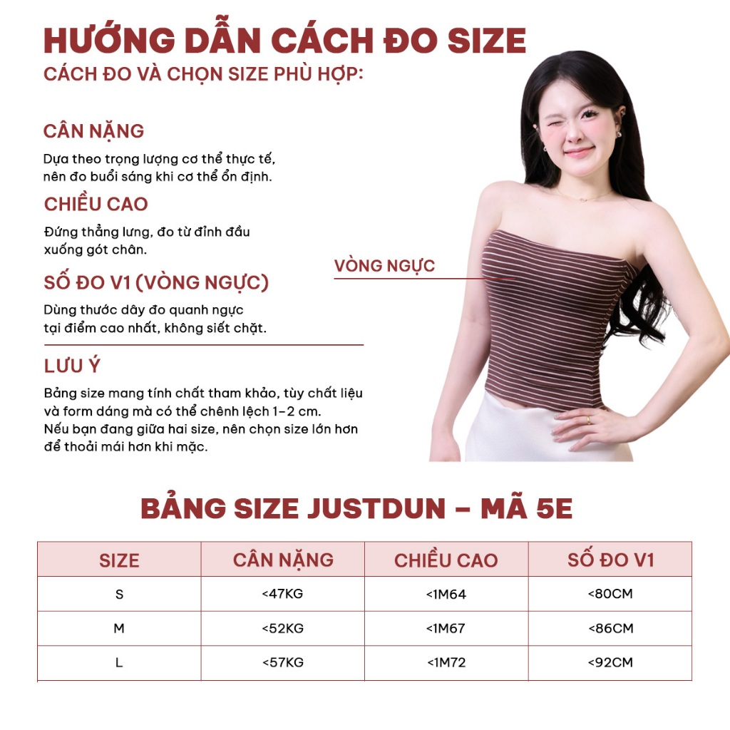 [Hàng Loại 1] Áo Ống Nữ JUSTDUN 5E - Kẻ Ngang, Áo Quây Ôm Body, Cotton Mịn, Co Giãn, Mềm Mại