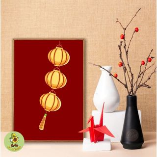 Tranh Canvas Treo Tường Chủ Đề Ngày Tết, Bánh Trưng, Pháo Tết, Cây Quất BH219 - Đồ Decor Tết Cho Quán Nước, Nhà Hàng