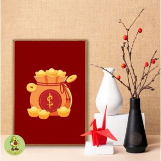 Tranh Canvas Treo Tường Chủ Đề Ngày Tết, Bánh Trưng, Pháo Tết, Cây Quất BH219 - Đồ Decor Tết Cho Quán Nước, Nhà Hàng