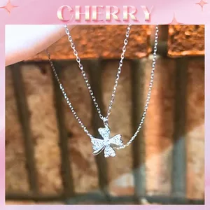 Dây Chuyền Bạc Nữ CHERRY JEWELRY Cỏ Bốn Lá Đính Đá Bạc S925 Lấp Lánh , Vòng cổ bạc mặt đá sang trọng