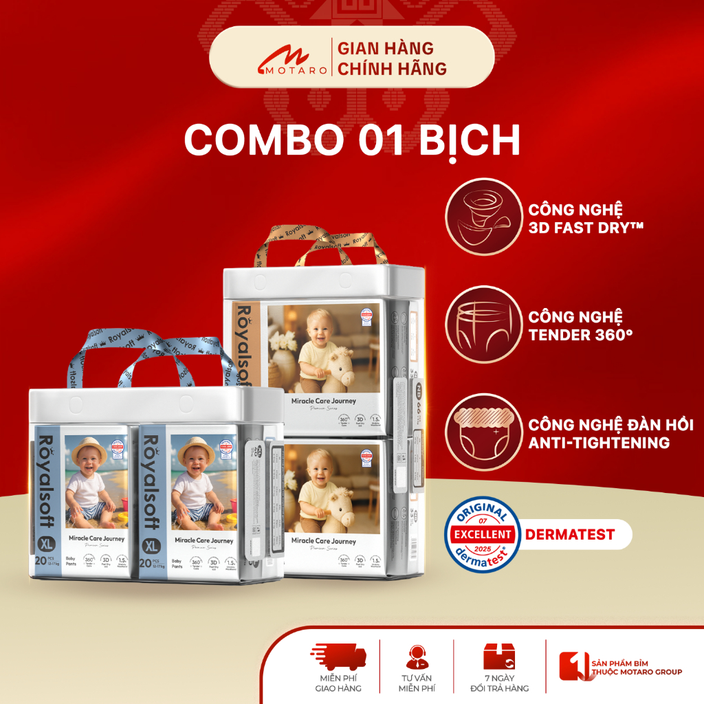 1 Bich Tã Bỉm Cao Cấp ROYALSOFT Chính Hãng Đủ Size Dán/Quần Cho Bé Từ 4-25kg