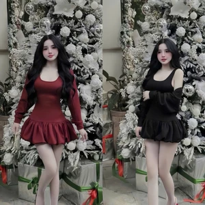Sét đầm thun tăm 2 dây phối tùng bí cotton kèm khoác thiết kế trẻ trung thời trang