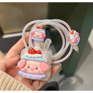 [Hồ Điệp Bling] Bộ phụ kiện bảo vệ cáp và củ sạc cho iphone PD 18/20w dễ thương RABBI