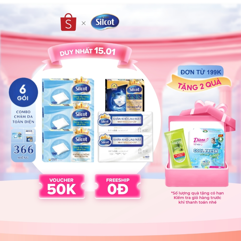 Combo Silcot tiêu chuẩn chăm da toàn diện: 3 hộp bông tẩy trang 82, 2 ...