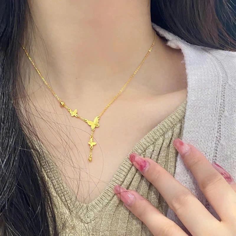 Dây Chuyền Phong Cách Mới Thép Titan Bướm Tua Rua, Vòng Cổ Nữ Mạ Vàng 18K Thép Không Gỉ Cao Cấp DC3