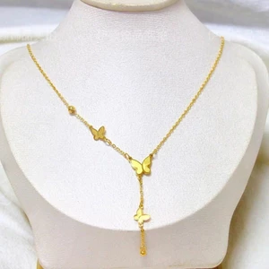 Dây Chuyền Phong Cách Mới Thép Titan Bướm Tua Rua, Vòng Cổ Nữ Mạ Vàng 18K Thép Không Gỉ Cao Cấp DC3