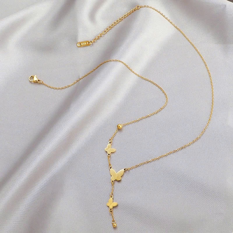 Dây Chuyền Phong Cách Mới Thép Titan Bướm Tua Rua, Vòng Cổ Nữ Mạ Vàng 18K Thép Không Gỉ Cao Cấp DC3