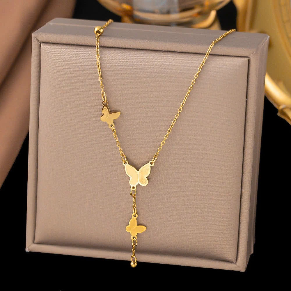 Dây Chuyền Phong Cách Mới Thép Titan Bướm Tua Rua, Vòng Cổ Nữ Mạ Vàng 18K Thép Không Gỉ Cao Cấp DC3