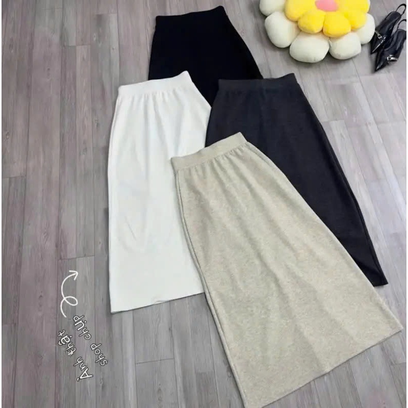 [ DEAL MỞ BÁN ] Chân Váy Dáng Dài Chữ A Chất Thun Len Tăm Có Dáng Nấm Co Giãn Lưng chun Xẻ Sau Tôn Dáng