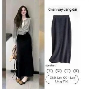 Chân Váy Dáng Dài Chữ A Chất Thun Len Tăm Có Dáng Nấm Co Giãn Lưng chun Xẻ Sau Tôn Dáng