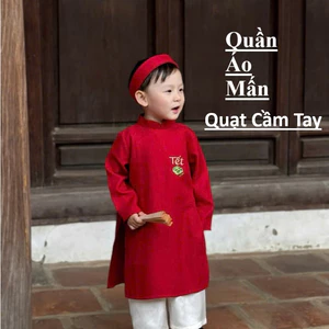 Tặng Mấn và Quạt Cầm tay - Set Áo Dài Tết 2026 Kèm Quần cho bé trai bé gái có chữ Tết màu đỏ vải linen cao cấp 6-19kg