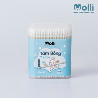 Hộp 200-400 Tăm bông trẻ em Tròn Molli Mới kháng khuẩn cho bé Pullkids