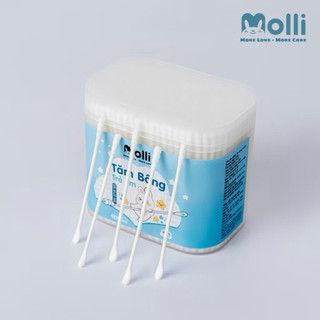Hộp 200-400 Tăm bông trẻ em Tròn Molli Mới kháng khuẩn cho bé Pullkids