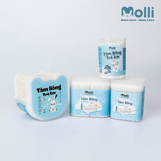 Hộp 200-400 Tăm bông trẻ em Tròn Molli Mới kháng khuẩn cho bé Pullkids