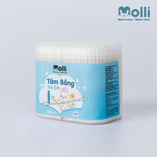 Hộp 200-400 Tăm bông trẻ em Tròn Molli Mới kháng khuẩn cho bé Pullkids