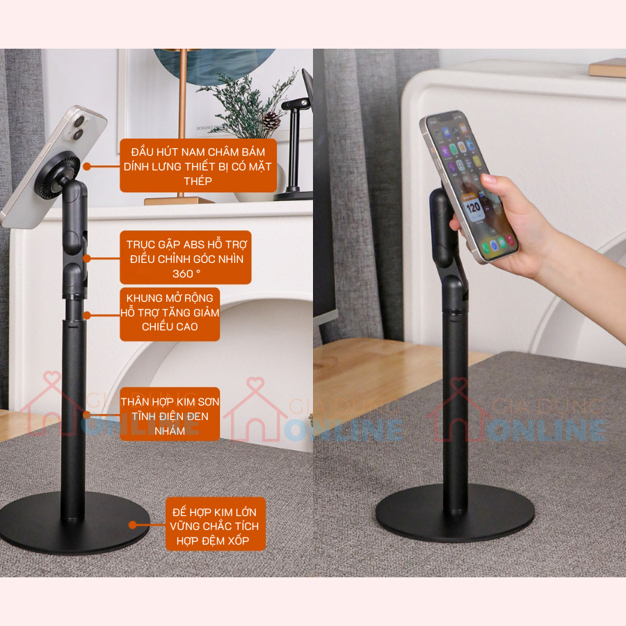 Giá đỡ điện thoại/tablet xoay 360 đầu nam châm hút lưng điều chỉnh chiều cao K82/K83
