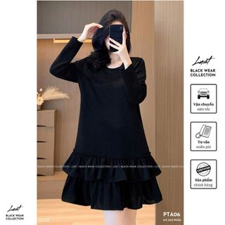 Đầm đen tay dài dáng xuông tay dài LUST Váy nữ xuông phối bèo tầng cực xinh chất umi cao cấp PTA06