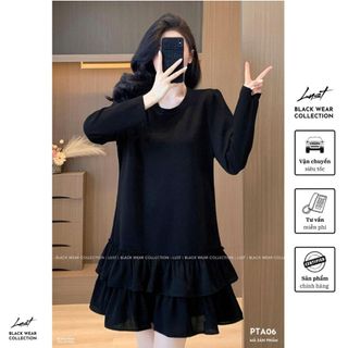 Đầm đen tay dài dáng xuông tay dài LUST Váy nữ xuông phối bèo tầng cực xinh chất umi cao cấp PTA06