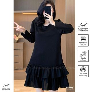 Đầm đen tay dài dáng xuông tay dài LUST Váy nữ xuông phối bèo tầng cực xinh chất umi cao cấp PTA06