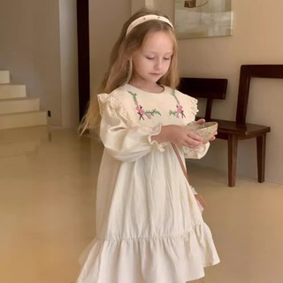Váy Dài Tay Cho Bé Gái, Váy Thu Đông Thiết Kế Tiểu Thư Dáng Suông Chất Liệu Cotton Mềm Mại