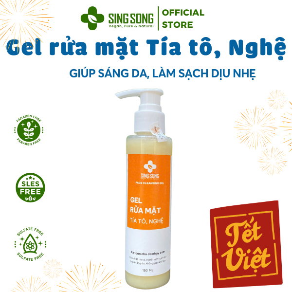 Sữa Rửa Mặt Nghệ, Tía Tô ISingSong VeganIhỗ trợ sáng da,dưỡng da,sạch dịu nhẹ, An toàn Mẹ bầu -150ml