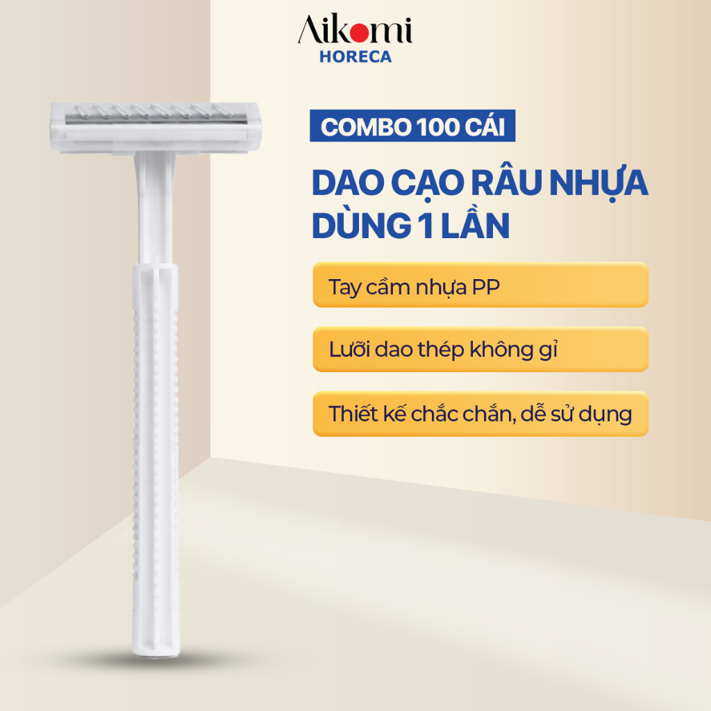 Combo 100 Dao Cạo Râu Nhựa Trắng Dùng 1 Lần Khách Sạn, Spa, Nhà Nghỉ Có Đóng Túi Nilon 10x4cm