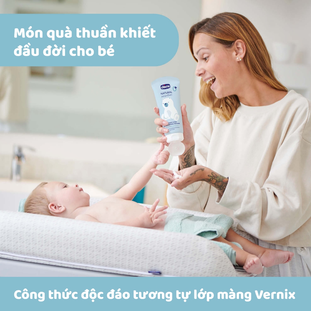 Sữa dưỡng ẩm toàn thân chiết xuất Bơ hạt mỡ & Vitamin E Chicco Natural Sensation 0M+ 150ml